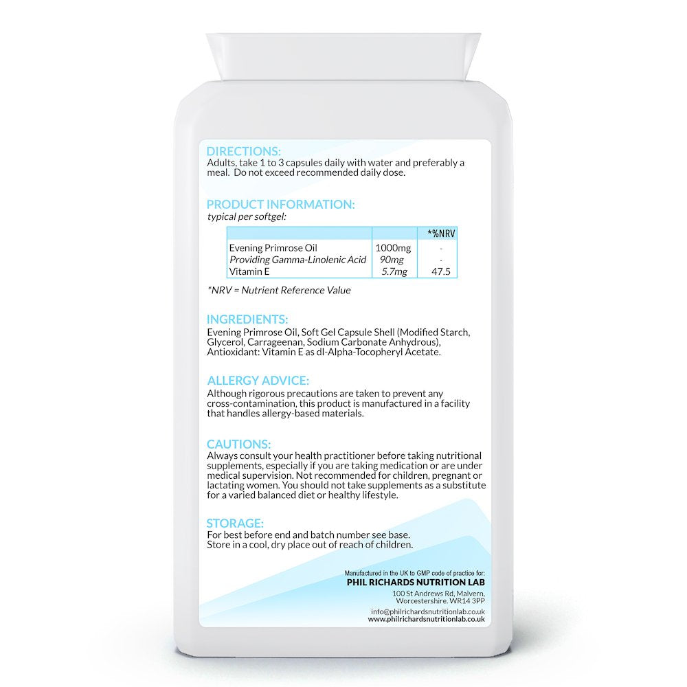 Evening Primrose Oil (1000mg x 90 Softgel Capsules) - back label
