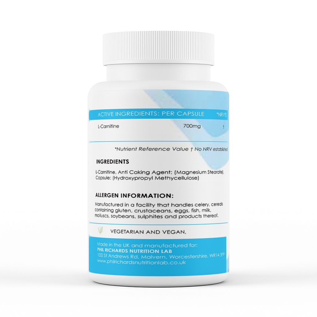 L-Carnitine (700mg x 90 Capsules) - ingredients label