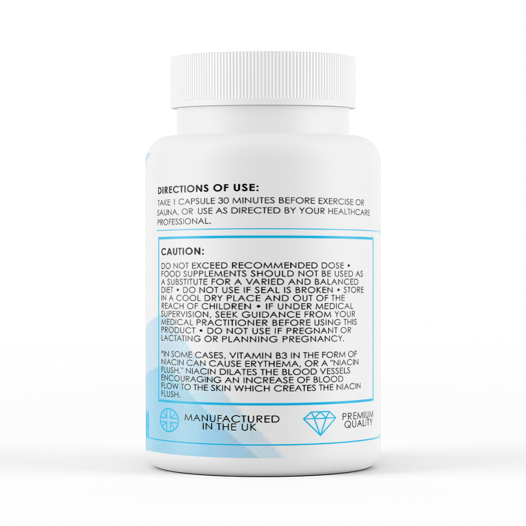 Vitamin B3 (Niacin) Flush Effect* (500mg x 90 Capsules) - directions label
