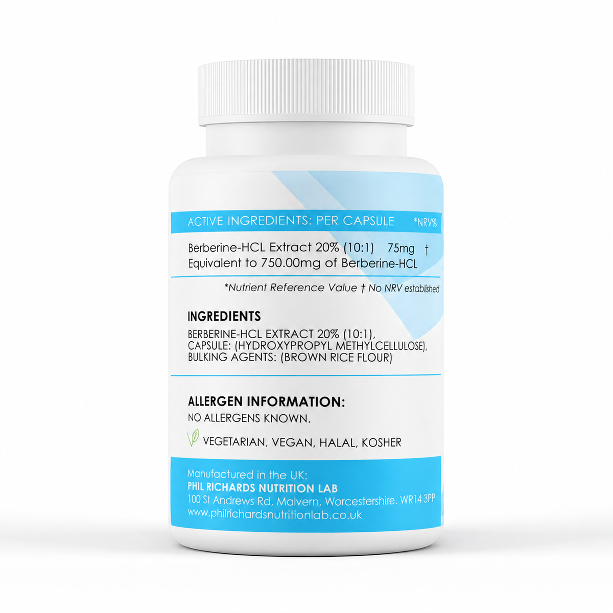 Berberine (750mg x 90 Capsules) - ingredients label