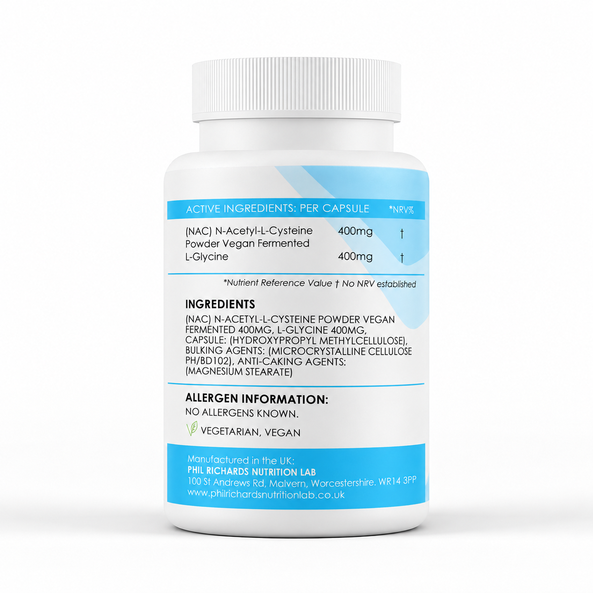 GlyNAC (N-acetyl Cysteine & Glycine) (800mg x 120 Capsules) - ingredients label