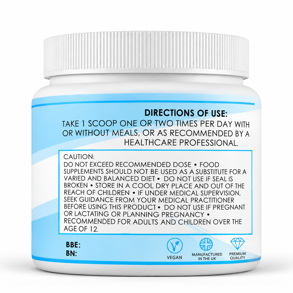 Vitamin C Plus (250g Powder - 83 servings) - directions label