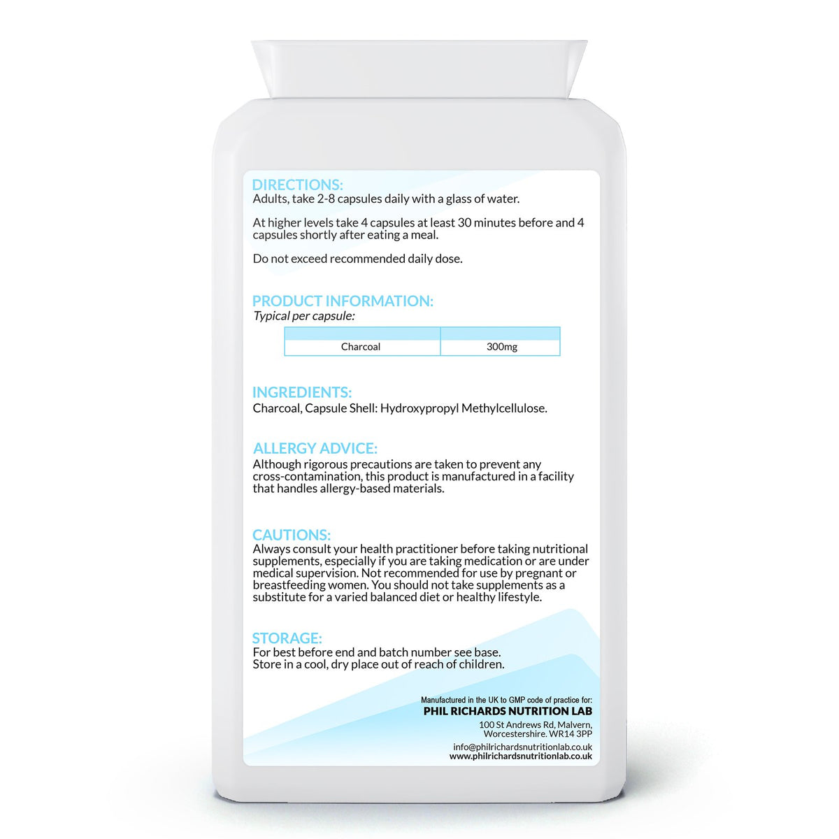 Activated Charcoal Power (300mg x 120 Capsules) - back label