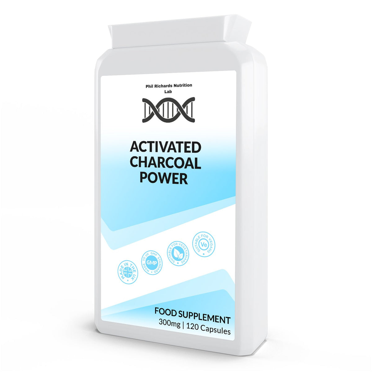 Activated Charcoal Power (300mg x 120 Capsules) - front angled view