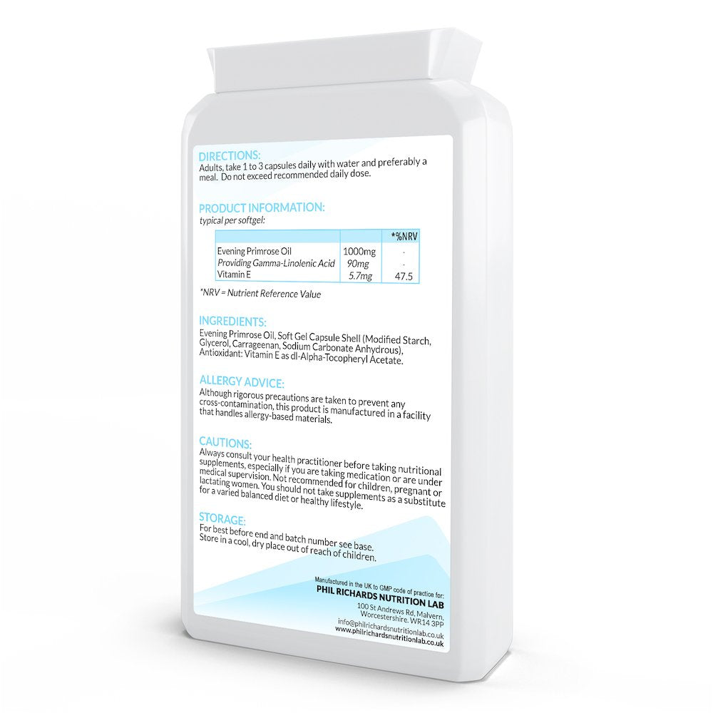 Evening Primrose Oil (1000mg x 90 Softgel Capsules) - back label