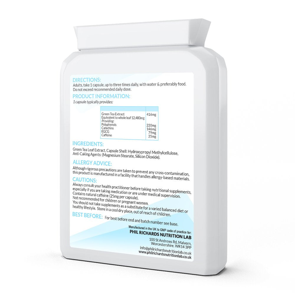 Green Tea 30:1 Extract (12,480mg x 90 Capsules) - back angled view