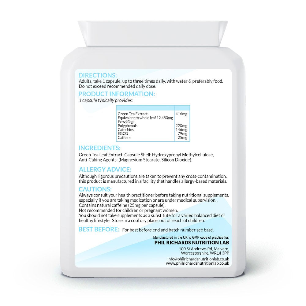 Green Tea 30:1 Extract (12,480mg x 90 Capsules) - back label