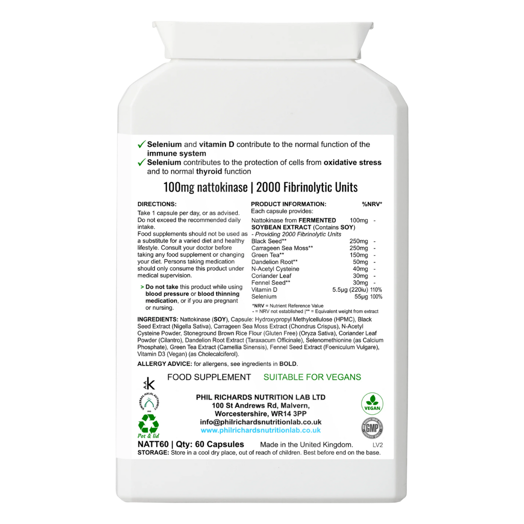 Nattokinase Power Complex 100mg 2000 FUs (60 capsules) - back label