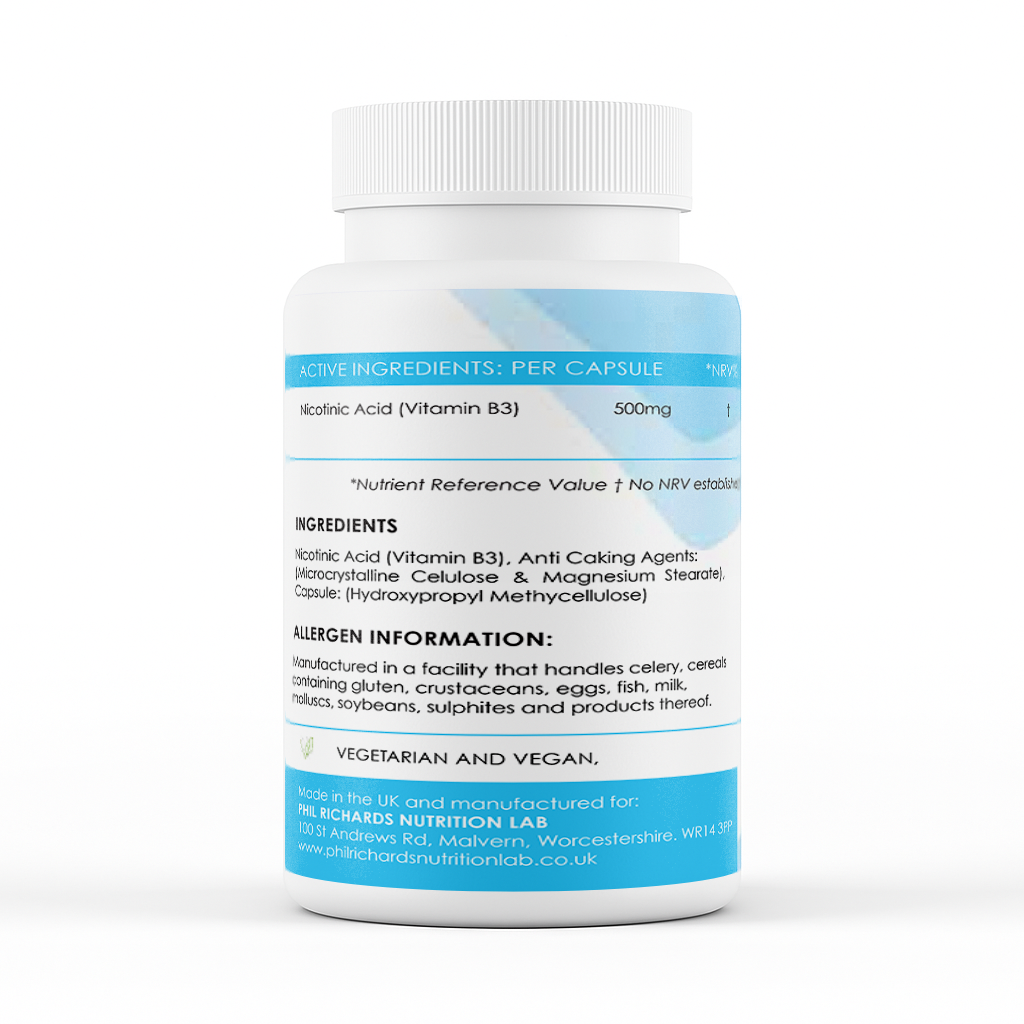 Vitamin B3 (Niacin) Flush Effect* (500mg x 90 Capsules) - ingredients label
