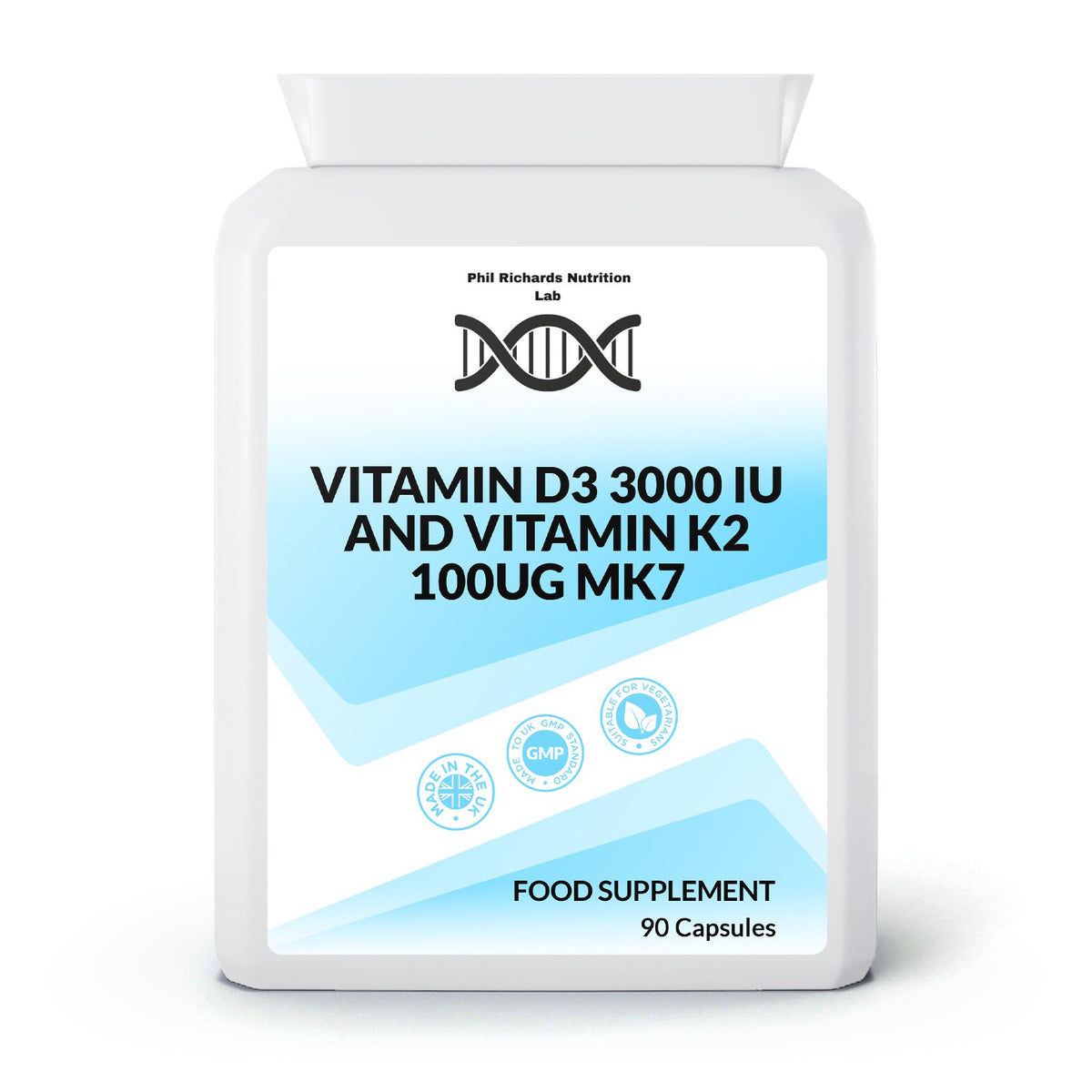 Vitamin D3 3000 IU and Vitamin K2 100ug MK7 (90 Capsules) - front view