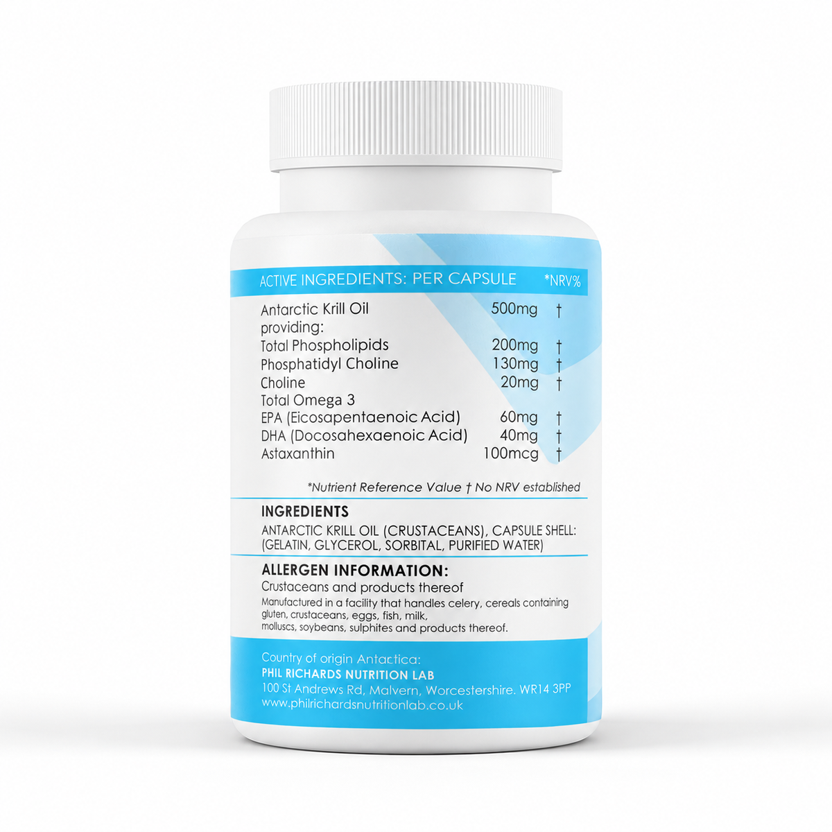 Antarctic Krill Oil with Astaxanthin (500mg x 120 Capsules) - ingredients label