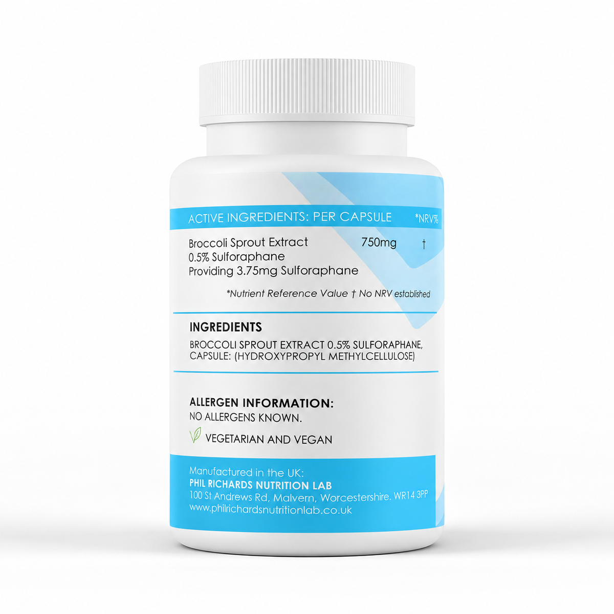 Broccoli Extract with Sulforaphane (750mg x 60 Capsules) - ingredients label