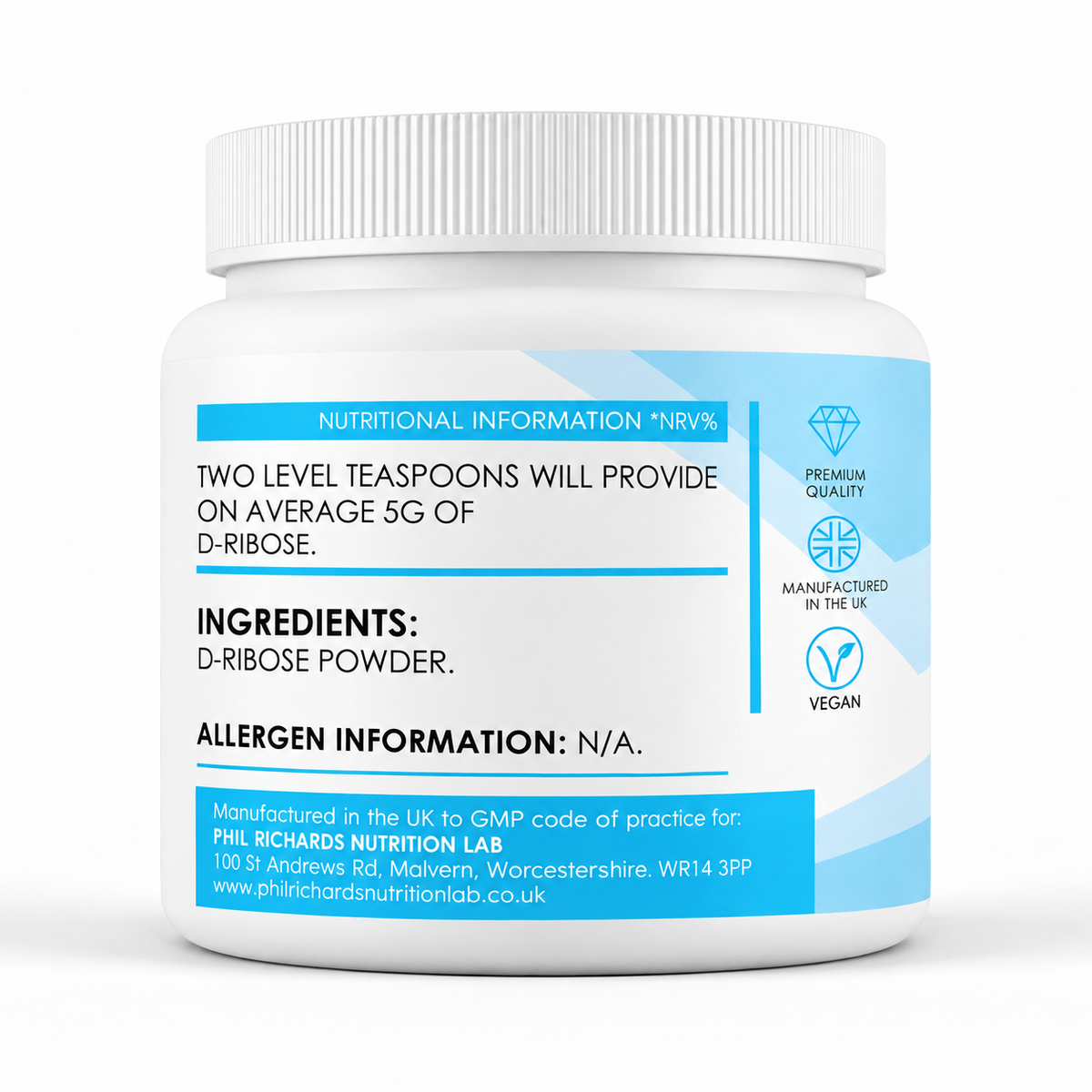 D-Ribose (500g Powder) - ingredients label