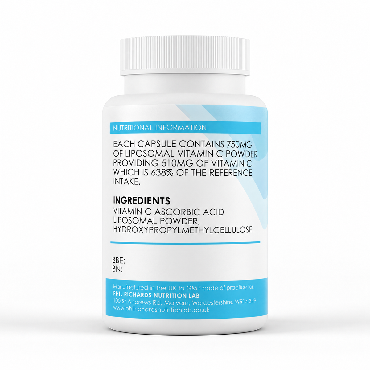 Liposomal Vitamin C (750mg x 120 capsules) - ingredients label