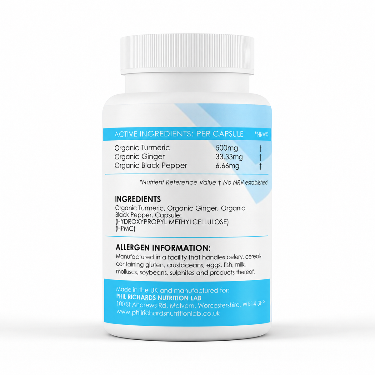 Organic Turmeric & Ginger Complex with Black Pepper (90 Capsules) - ingredients label