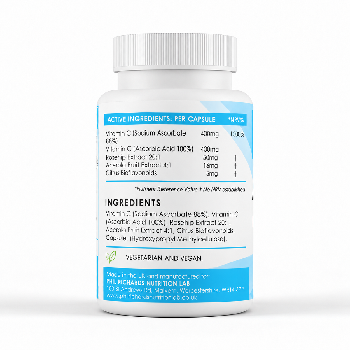 Super Vitamin C Complex (800mg x 90 Capsules) - ingredients label