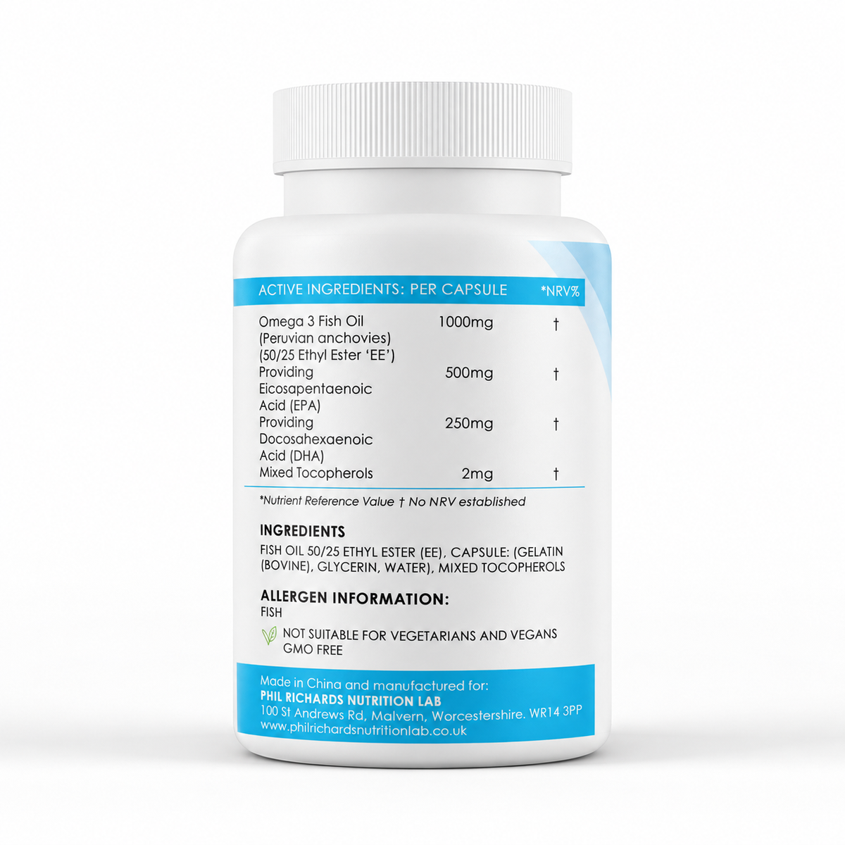 Ultimate High Strength Fish Oil Capsules (1000mg x 180 Capsules) - ingredients label