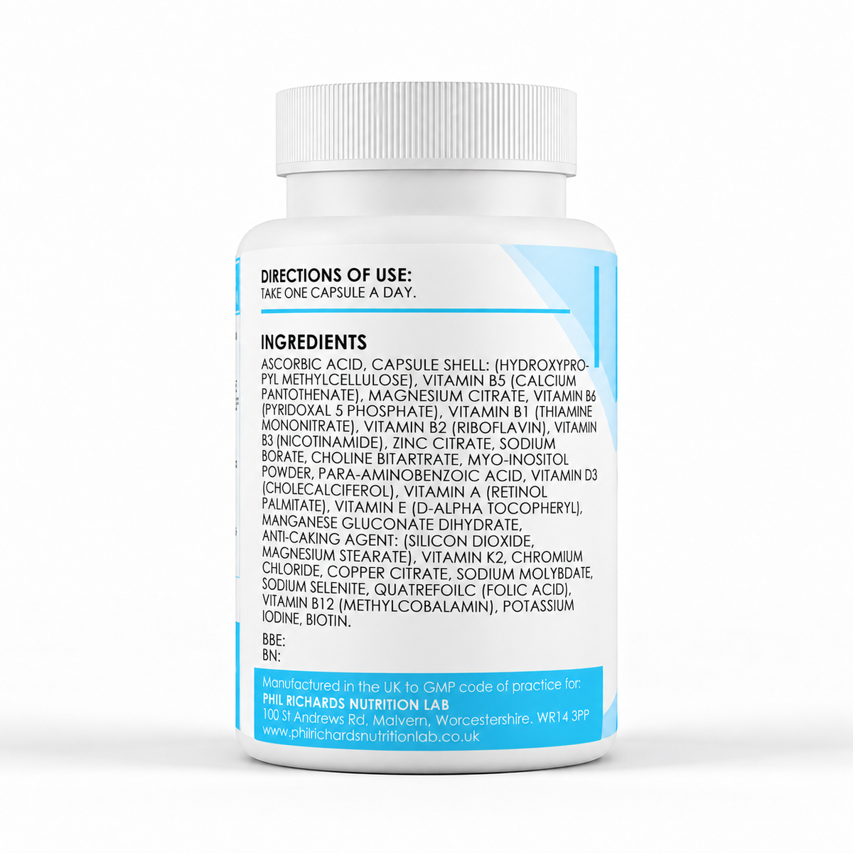 Ultimate Multi Vitamin & Mineral without iron (60 Capsules) - ingredients label