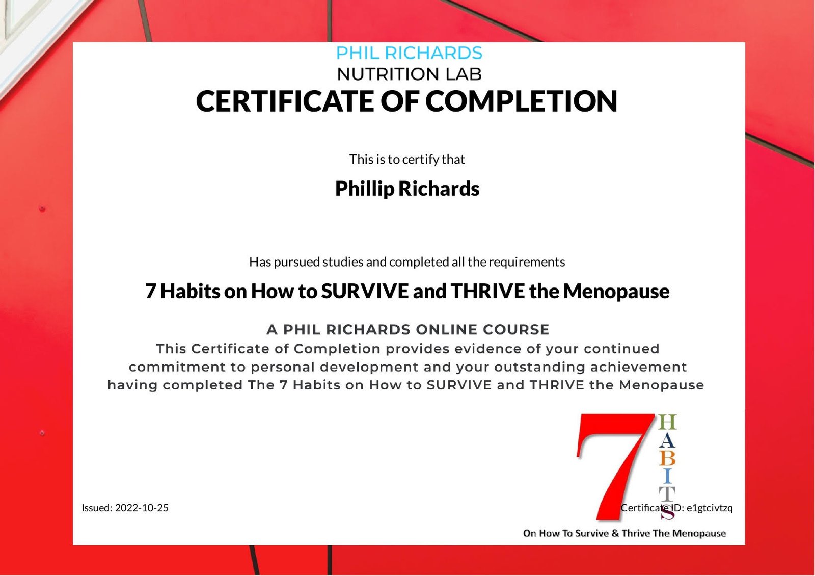 7 Habits Workshop Completion Certificate