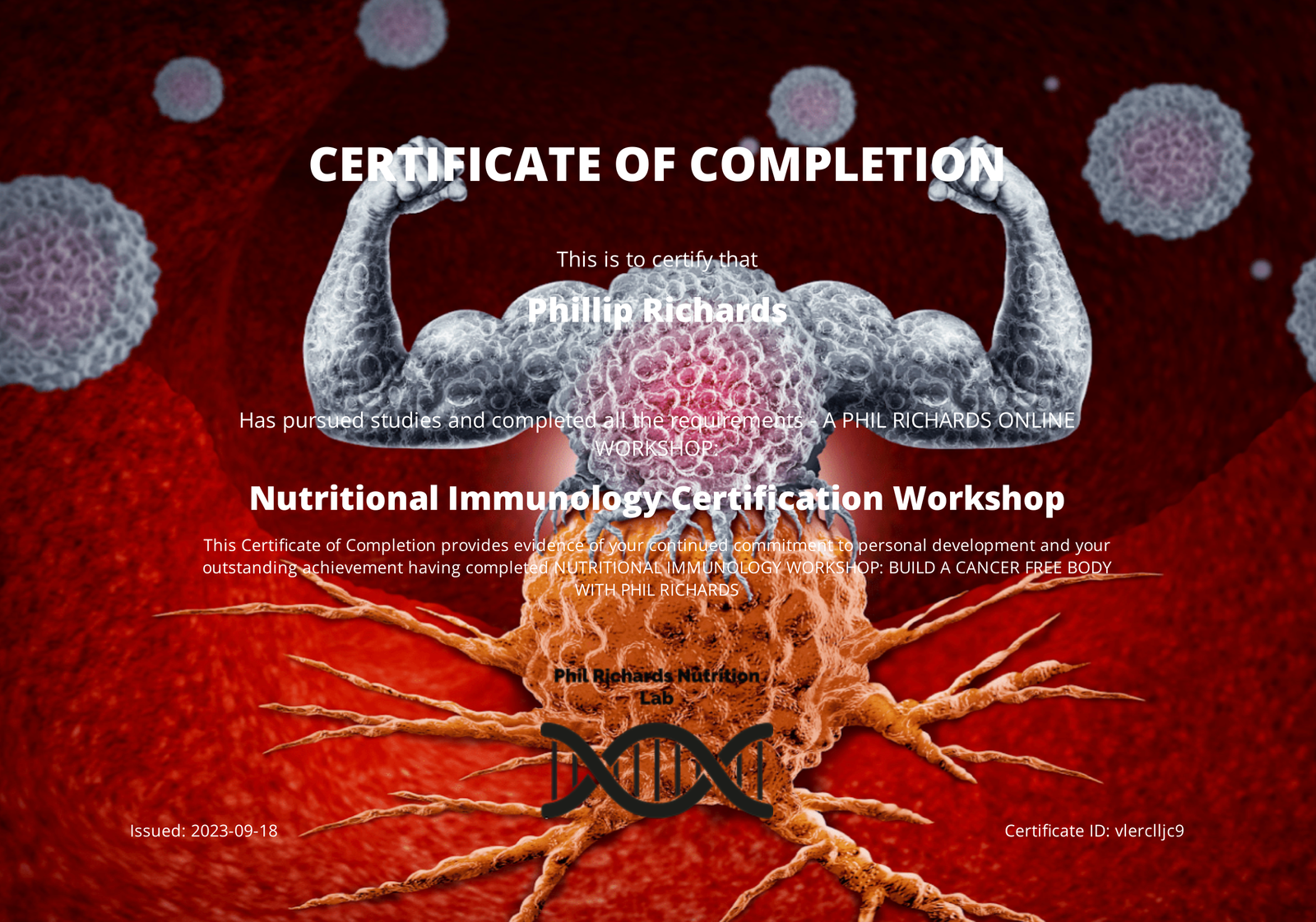 Nutritional Immunology Workshop Completion Certificate