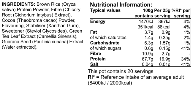 Rice Protein Power Product Label