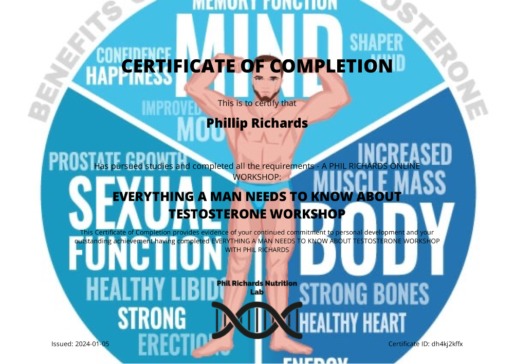 Testosterone Certification Example - Phil Richards Nutrition Lab